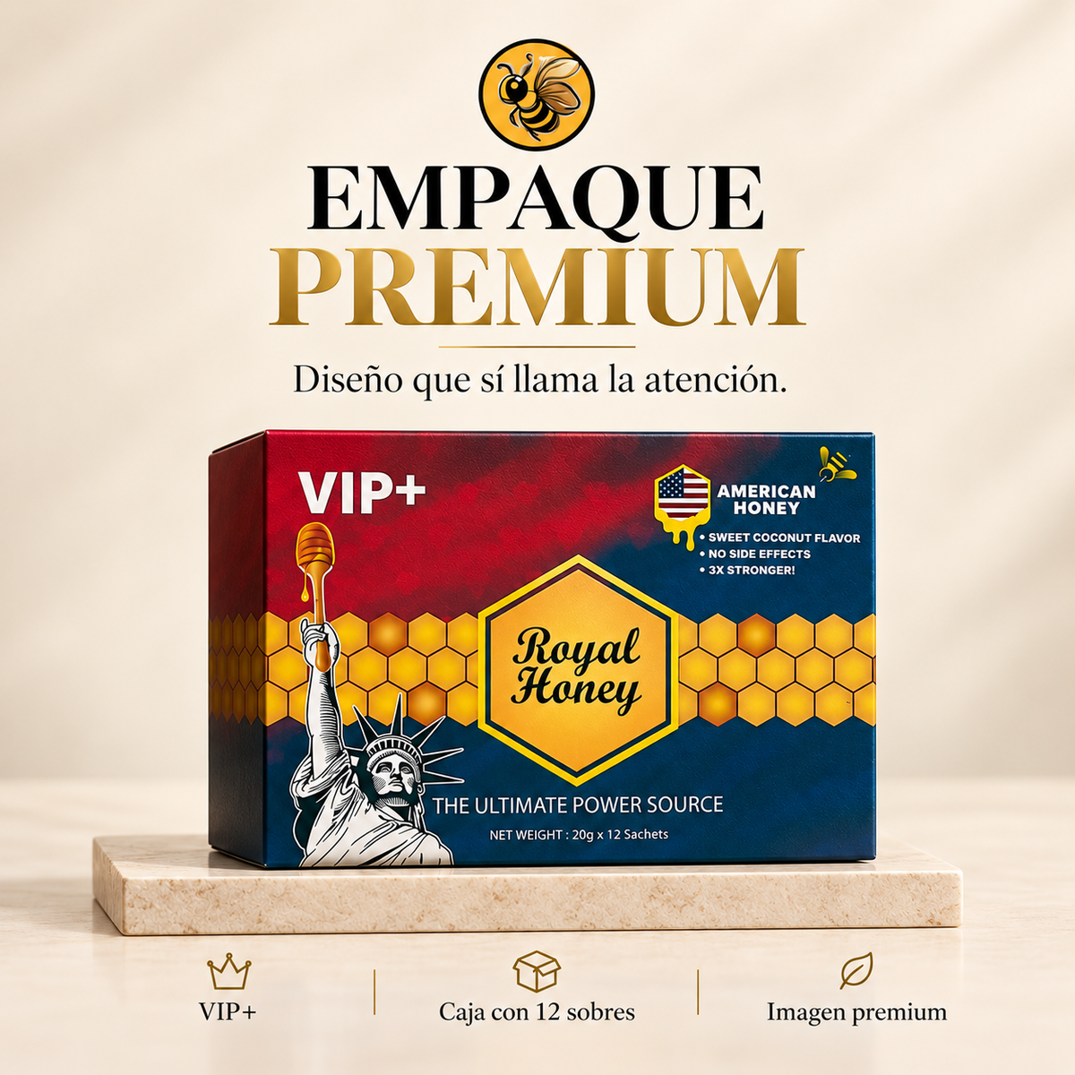 Royal Honey American Sabor Coco – 1 Caja 12 Sobres | Miel de Malasia